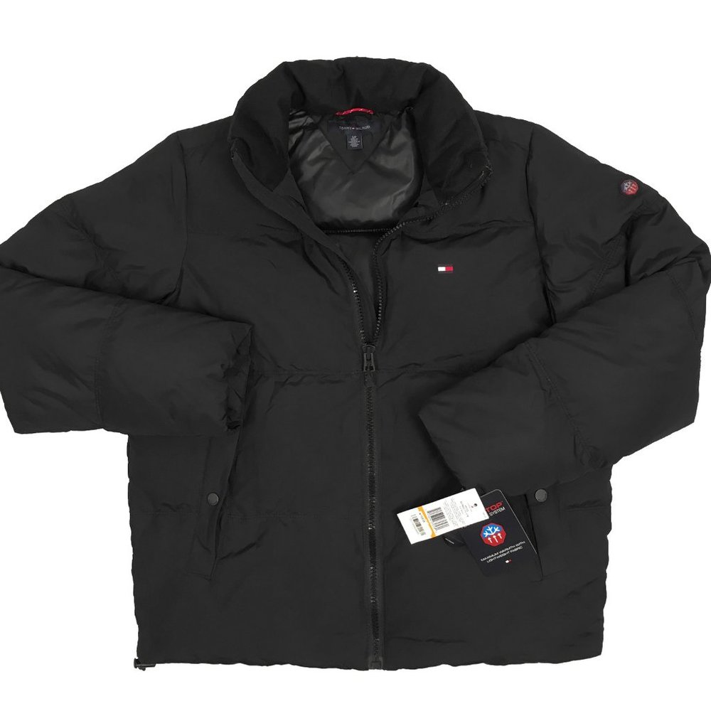 NEW Tommy Hilfiger Down Puffer Jacket! Black With Signature Tommy Flag on Chest
